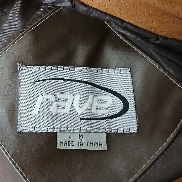 RAVE Vintage Jacket M Patchwork Vegan Faux Leather Lined Button Front - Picture 9 of 13